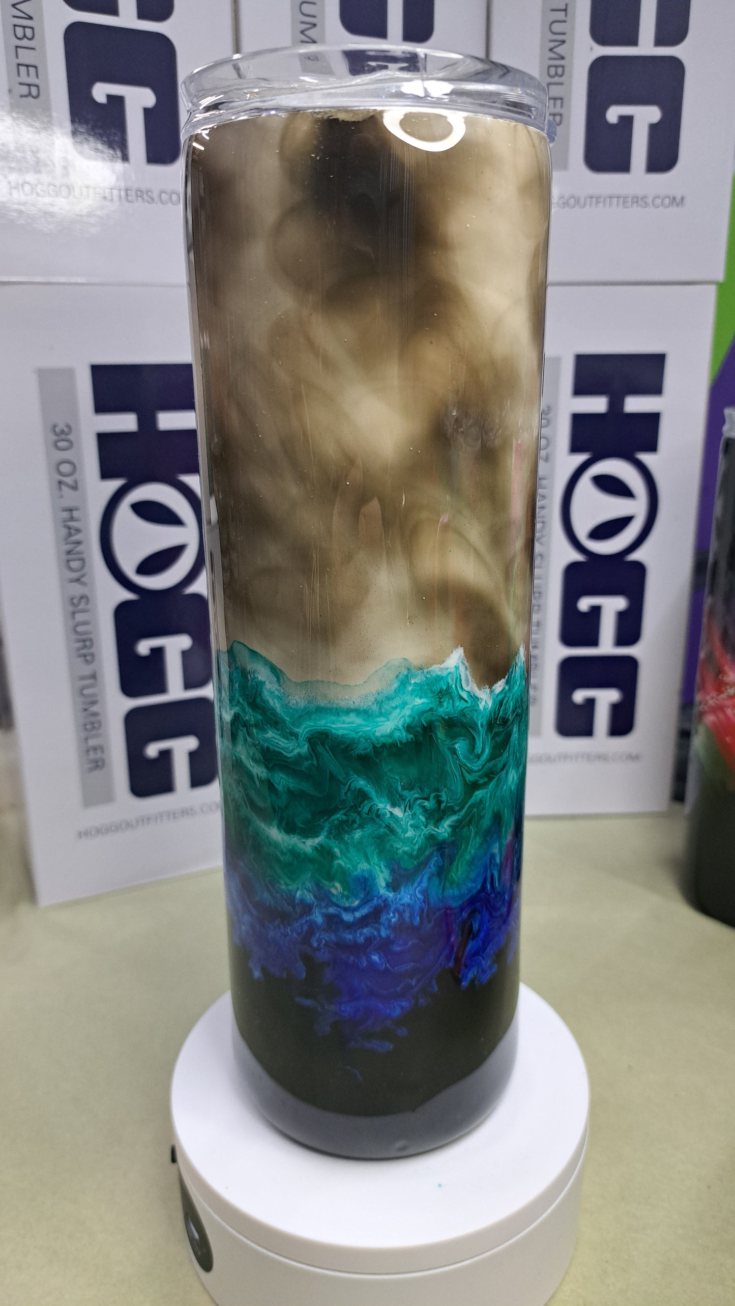 #18 30oz Hogg skinny stainless steel drinking tumbler "stormy seas"