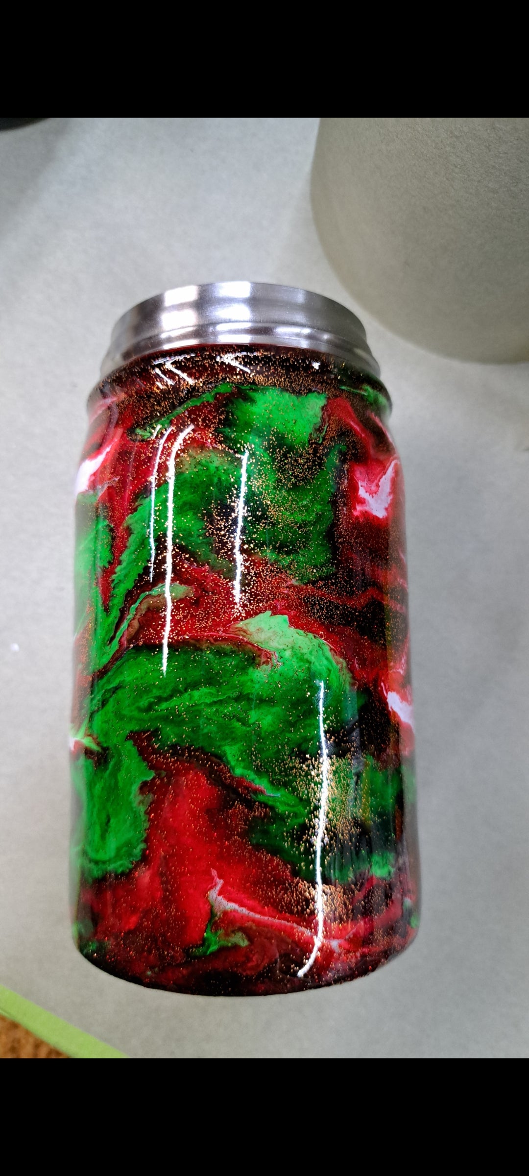 17oz stainless steel Mason jar drinking tumbler Christmas colors!