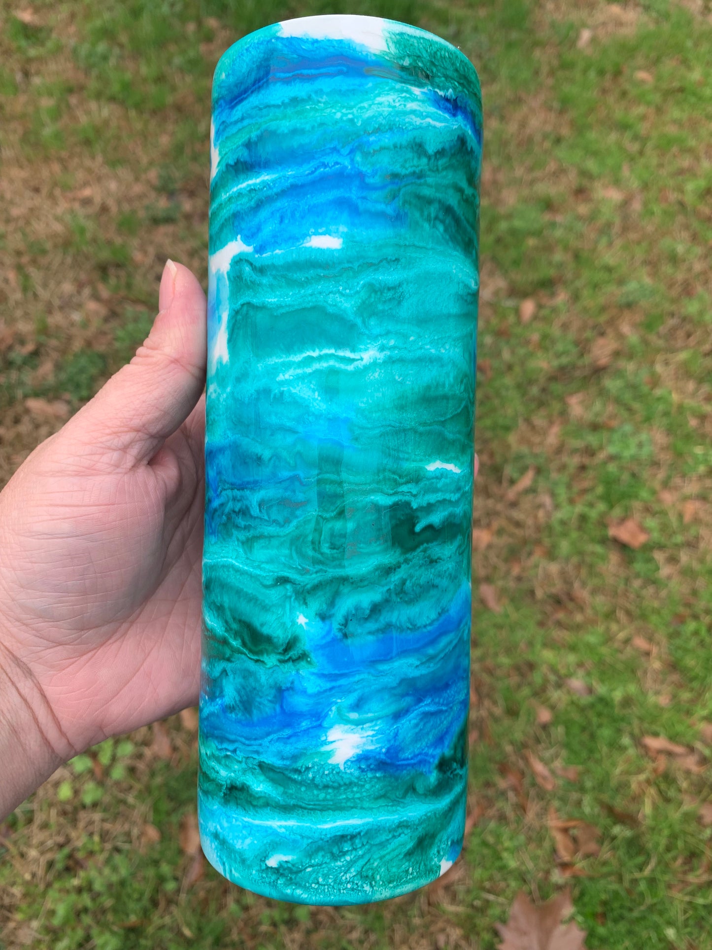 Hogg 20oz skinny drinking tumbler Blue & Green Glow #2514