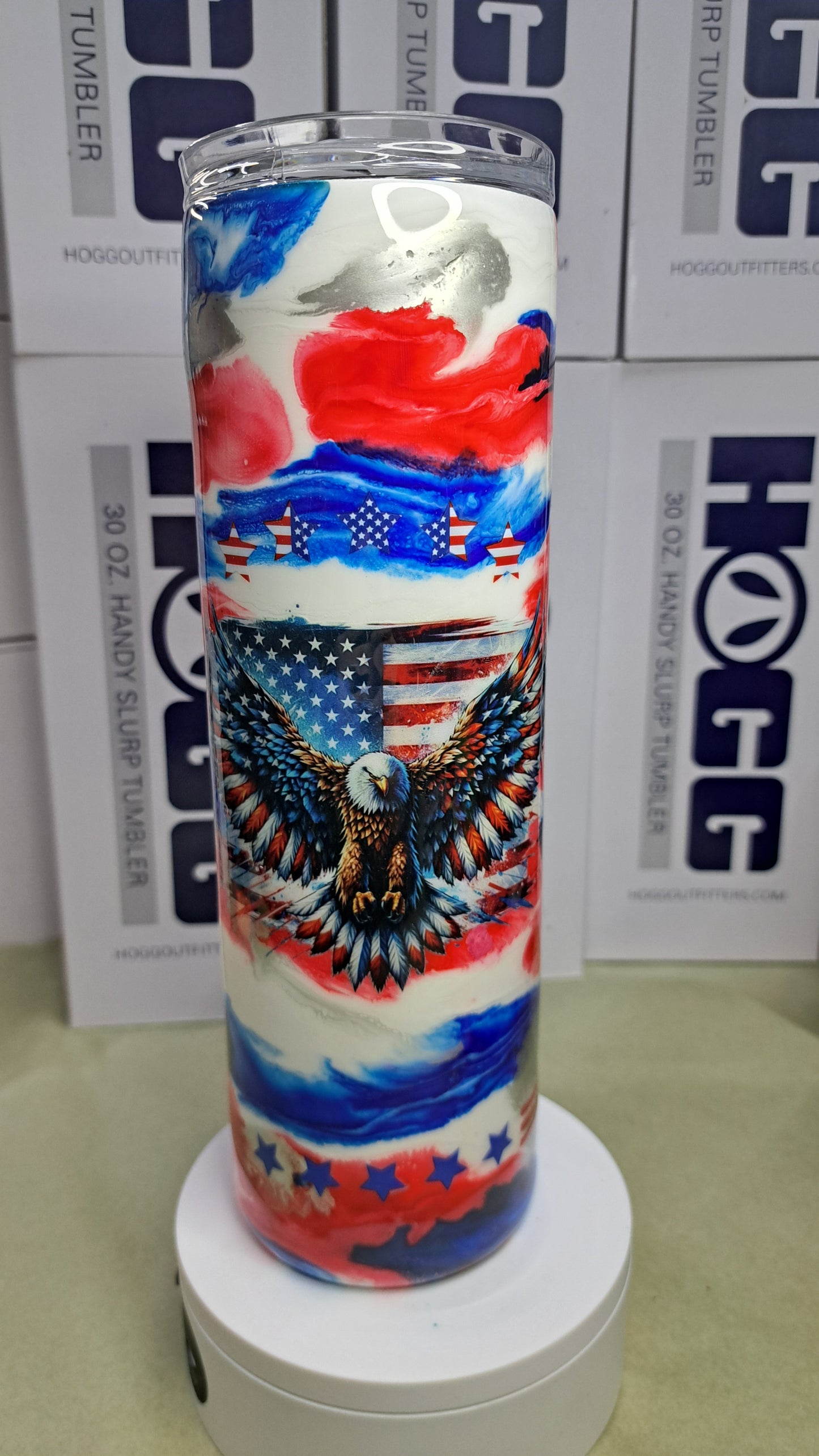 #24 Hogg 30 oz skinny Hogg stainless steel drinking red white and blue !