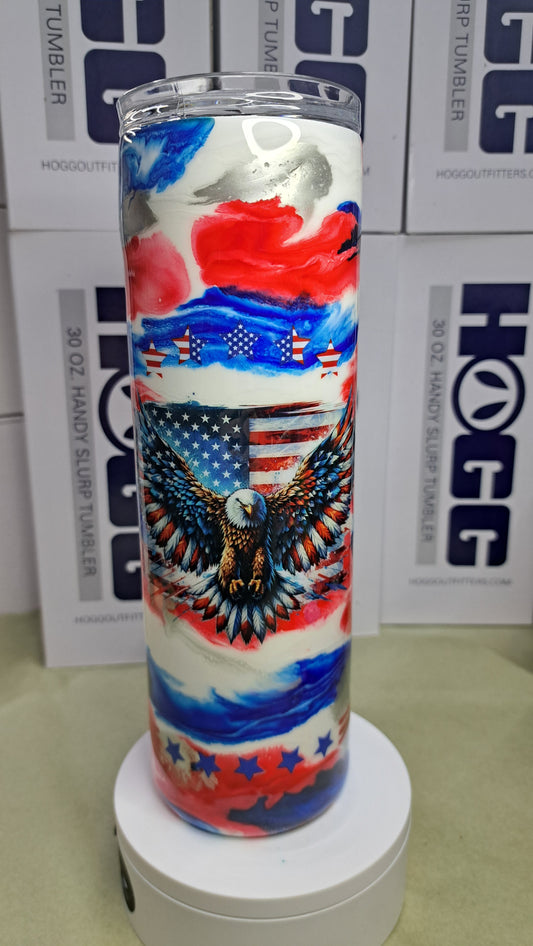 #24 Hogg 30 oz skinny Hogg stainless steel drinking red white and blue !