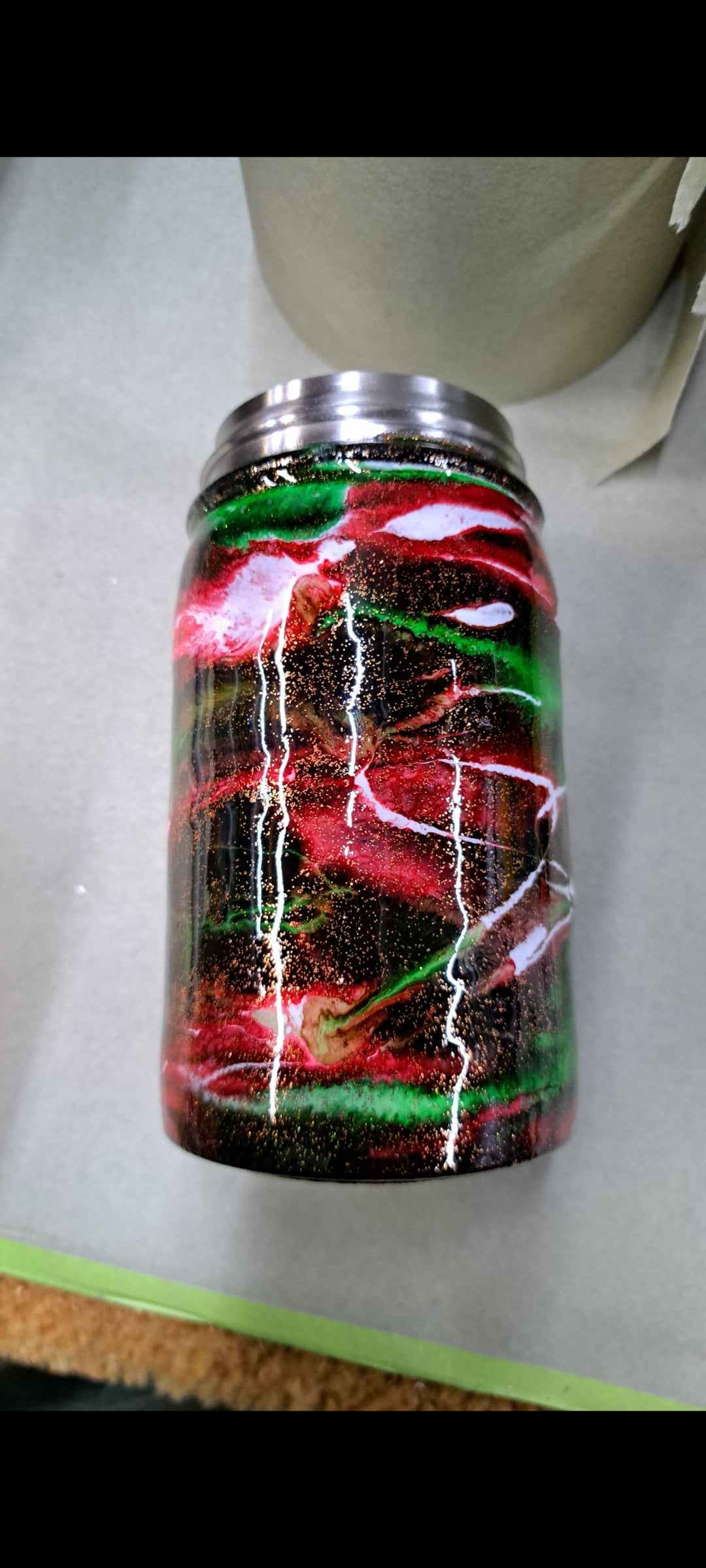 17oz stainless steel Mason jar drinking tumbler Christmas colors!