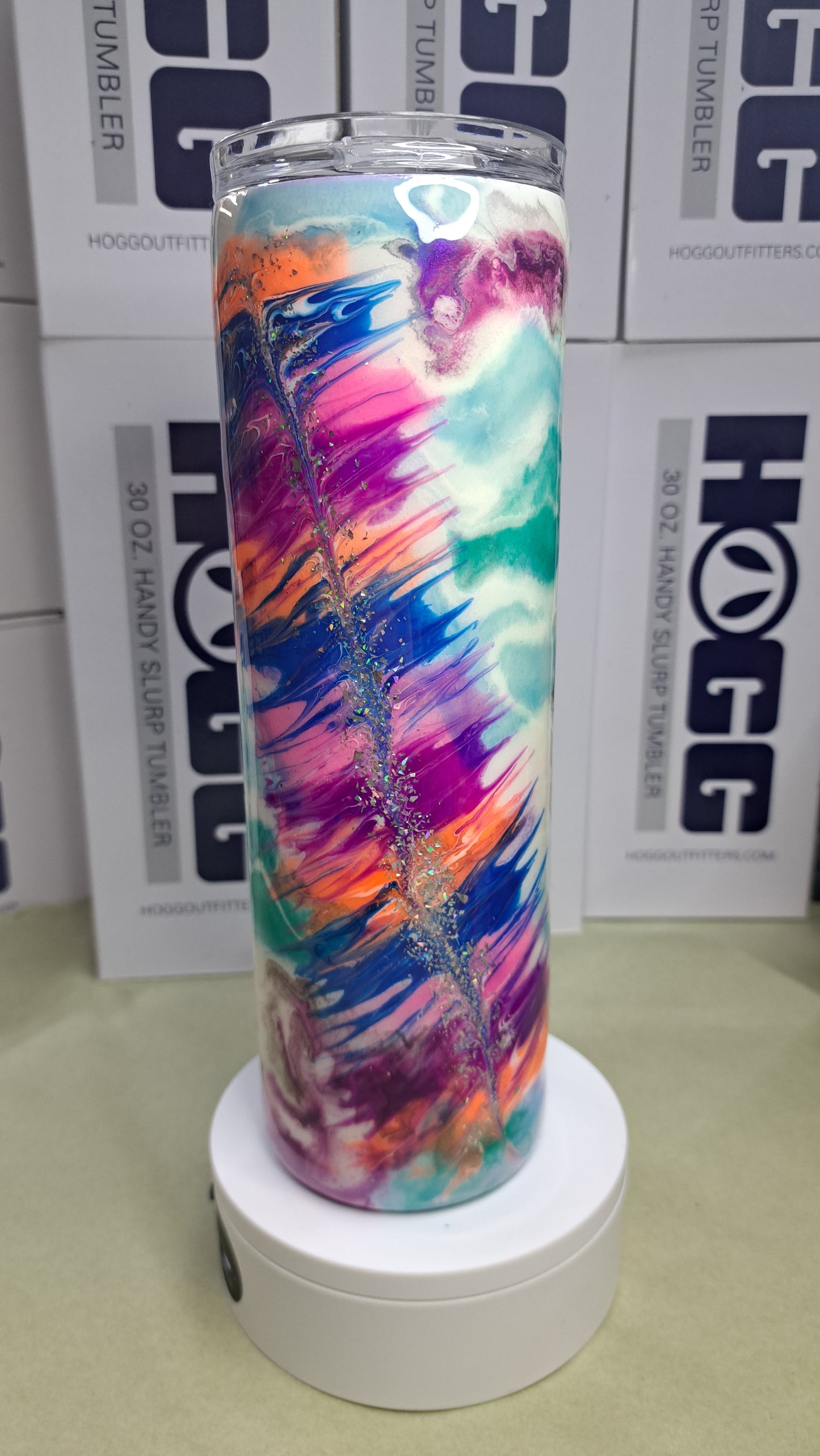 #25 Hogg30oz skinny Neon Feather drinking tumbler