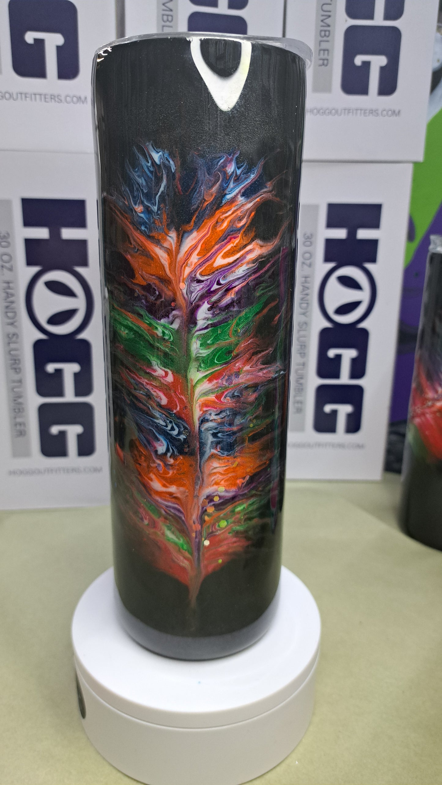 #22 Hogg 30oz skinny stainless steel drinking tumbler. Neon 🪶.