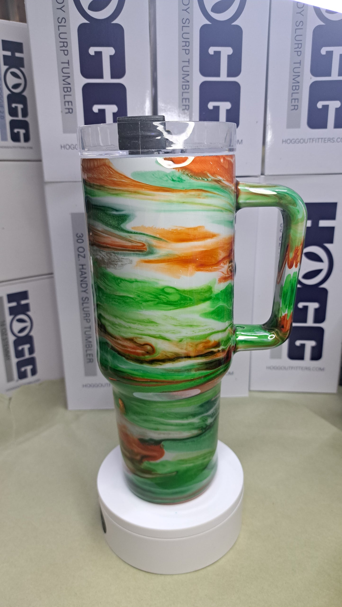 #34..Hogg 40oz stainless steel drinking tumbler with handle.this thing is huge !